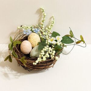 Decorative Birds Nest w/ Colored Eggs & Floral Easter Spring Decor Wreath Supply